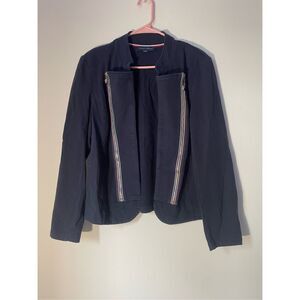 Tommy Hilfiger Womens XL Multizip Navy and Gold Sweater with Shoulder Pads